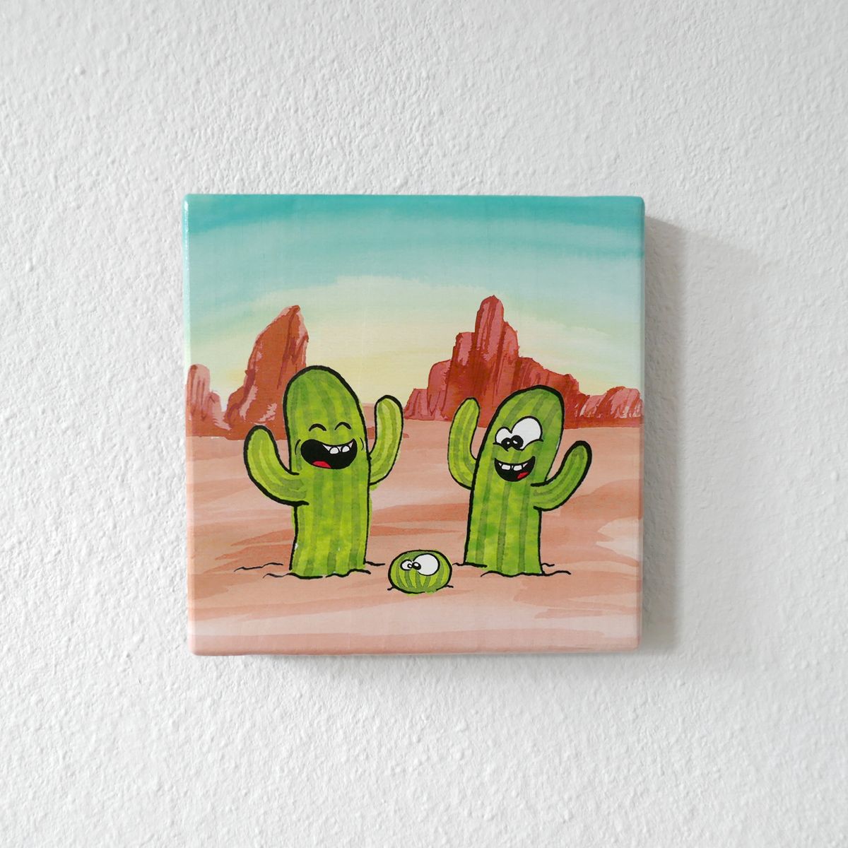 Handgemaakte wenskaart - Kaktus - Laqueprint on wood - Art by Margreet Rijlaarsdam